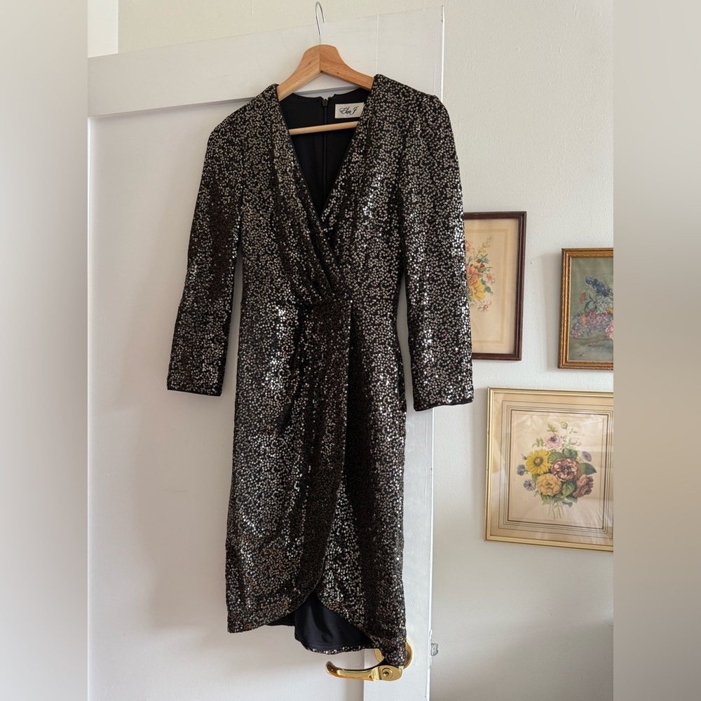 Black Sequin Long Sleeve Dress